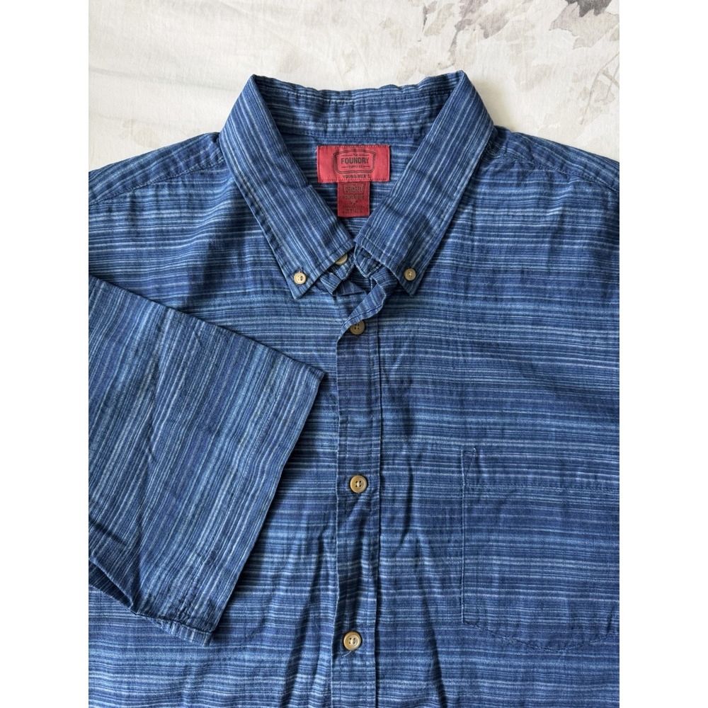 Foundry Supply Co Denim Chambray Casual Short Sleeve Button Up Shirt Men XL Tall
